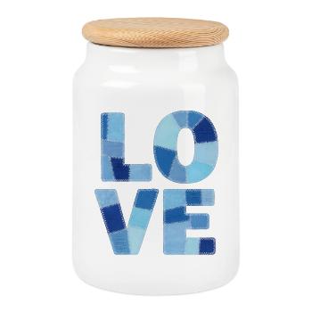 Patchwork Love Blue - Boîte à biscuits avec couvercle en bois - blanc - Devant