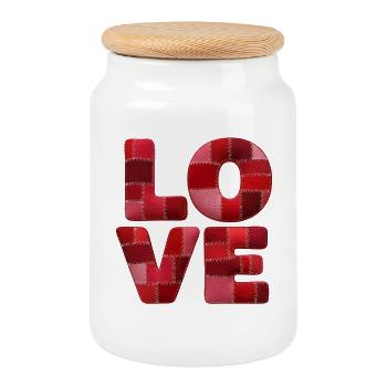 Patchwork Love Lettering - Cookie Jar with Wooden Lid - white - Front