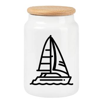 catamaran - Boîte à biscuits avec couvercle en bois - blanc - Devant