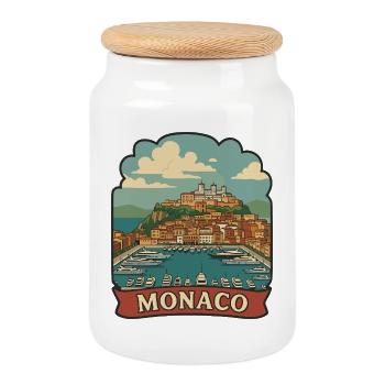 Autocollant de voyage rétro pour yacht Monaco Port Hercules - Boîte à biscuits avec couvercle en bois - blanc - Devant