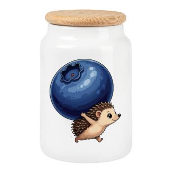 Hedgehog carries blueberry - Cookie Jar with Wooden Lid - white - Front