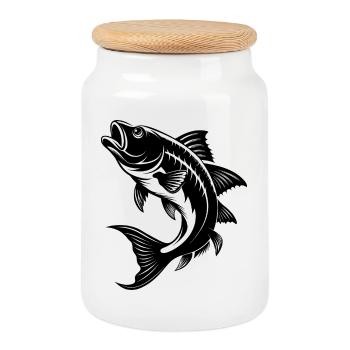Saut de poissons Barramundi - Boîte à biscuits avec couvercle en bois - blanc - Devant