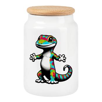 Gecko - Boîte à biscuits avec couvercle en bois - blanc - Devant