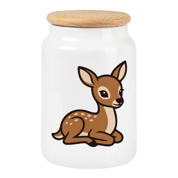 Fête préversible pour bébé des animaux de Fawn Forest Anniversaire des enfants Cerf - Boîte à biscuits avec couvercle en bois - blanc - Devant
