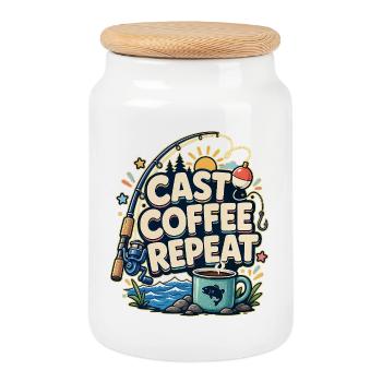 LANCER LE CAFÉ RÉPÉTER Pêche - Boîte à biscuits avec couvercle en bois - blanc - Devant