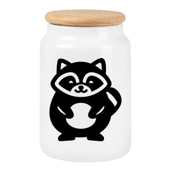 raccoon - Cookie Jar with Wooden Lid - white - Front