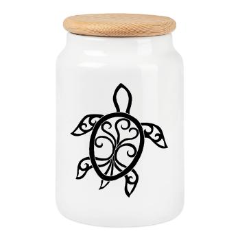 Tortue mandala noire - Boîte à biscuits avec couvercle en bois - blanc - Devant