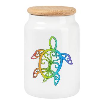 Tortue mandala multicolore - Boîte à biscuits avec couvercle en bois - blanc - Devant