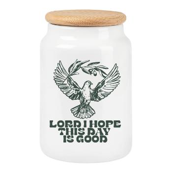 Hope Dove with Olive Branch - Cookie Jar with Wooden Lid - white - Front