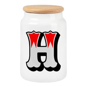Buchstabe - H - Keksdose mit Holzdeckel - Weiß - Vorne