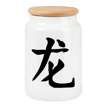 Dragon Kanji Japan - Cookie Jar with Wooden Lid - white - Front