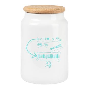 Trouvez le code-barres du propriétaire - Boîte à biscuits avec couvercle en bois - blanc - Devant