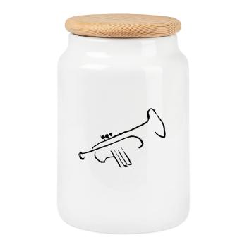 Trompette - Boîte à biscuits avec couvercle en bois - blanc - Devant