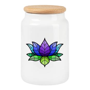 Mohawk Lotus Floral Motif - Boîte à biscuits avec couvercle en bois - blanc - Devant