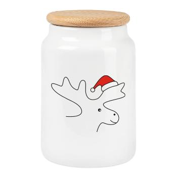Orignal de Noël - Boîte à biscuits avec couvercle en bois - blanc - Devant