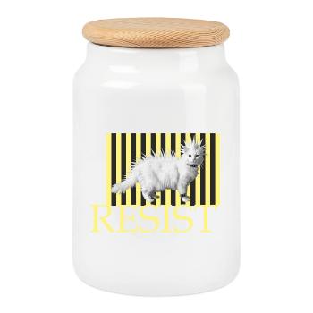 Resist freche Katze Streifen-Punk witzige katze - Keksdose mit Holzdeckel - Weiß - Vorne