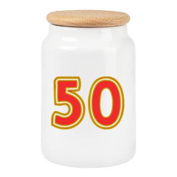 50. 50 YEARS. 50th ANNIVERSARY. 50 YEARS ANNIVERSARY. - Cookie Jar with Wooden Lid - white - Front