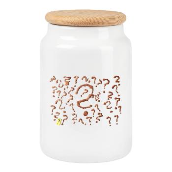 many question marks artwork - Cookie Jar with Wooden Lid - white - Front