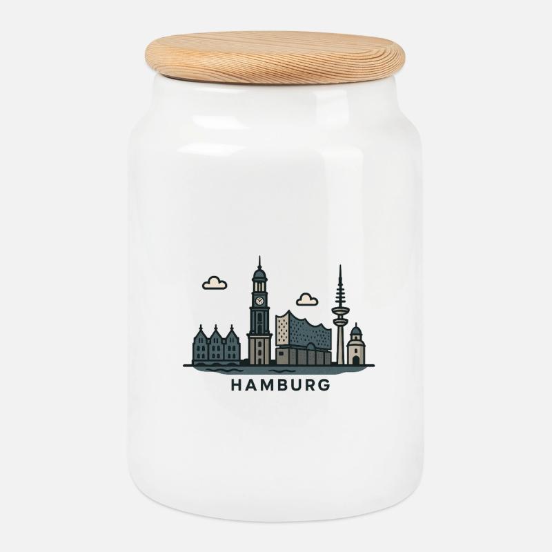 Hamburg Skyline  - Keksdose mit Holzdeckel - Weiß