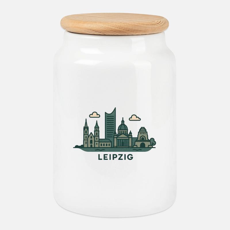Leipzig Skyline  - Keksdose mit Holzdeckel - Weiß