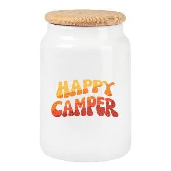 Texte dégradé de campeur heureux - Boîte à biscuits avec couvercle en bois - blanc - Devant