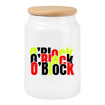 Neon Block Typography in Red & Lime - Cookie Jar with Wooden Lid - white - Front