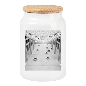 Geometic Atrium Black and White - Cookie Jar with Wooden Lid - white - Front
