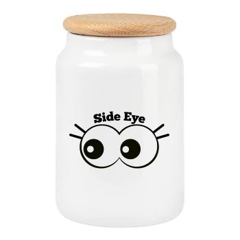 Side Eye Cartoon Augenwitz - Keksdose mit Holzdeckel - Weiß - Vorne