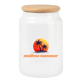 Endless Summer – Sonnenuntergang & Palmen - Keksdose mit Holzdeckel - Weiß - Vorne