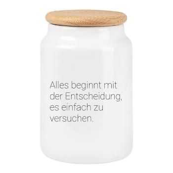 Motivierender Spruch  - Keksdose mit Holzdeckel - Weiß - Vorne