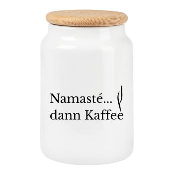 Namasté. dann Kaffee Lustiges Yoga & Kaffee Shirt - Keksdose mit Holzdeckel - Weiß - Vorne