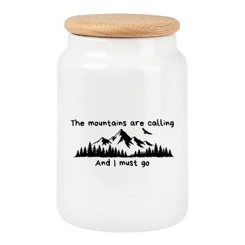 Les montagnes appellent, Berge, Vagabond - Boîte à biscuits avec couvercle en bois - blanc - Devant