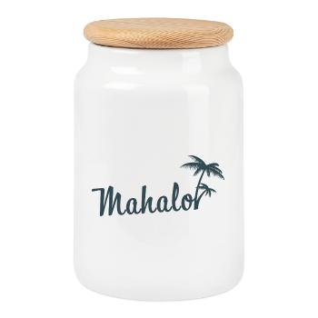 Mahalo Hawaii Palm Tree Beach Aloha Island Vibes - Cookie Jar with Wooden Lid - white - Front