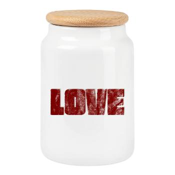 Distressed Love Typography Design - Cookie Jar with Wooden Lid - white - Front
