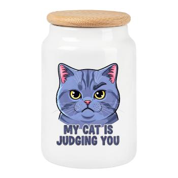 Katzen-Motto mit witzigem Gesicht - Keksdose mit Holzdeckel - Weiß - Vorne