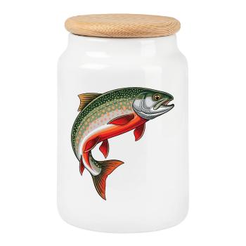 Saibling Forelle Angeln Fischen Fliegenfischen - Keksdose mit Holzdeckel - Weiß - Vorne