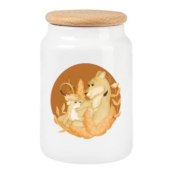 Lionne et lionceau - Boîte à biscuits avec couvercle en bois - blanc - Devant