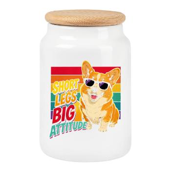 Corgi Attitude : Petites Pattes, Grand Caractère - Boîte à biscuits avec couvercle en bois - blanc - Devant