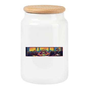 Monster Café Neon - Cookie Jar with Wooden Lid - white - Front