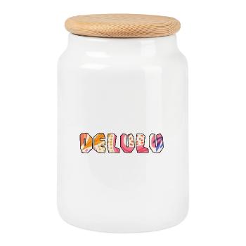 Conception typographique Delulu - Boîte à biscuits avec couvercle en bois - blanc - Devant