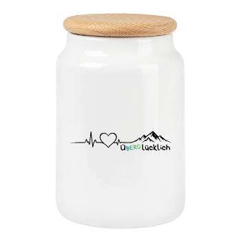 Mountains Hiking Heart Mountains - Cookie Jar with Wooden Lid - white - Front