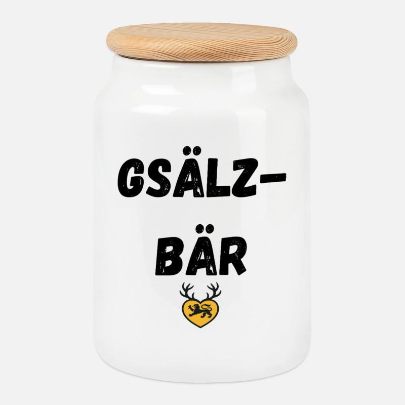 Gsälzbär Swabian - Boîte à biscuits avec couvercle en bois - blanc