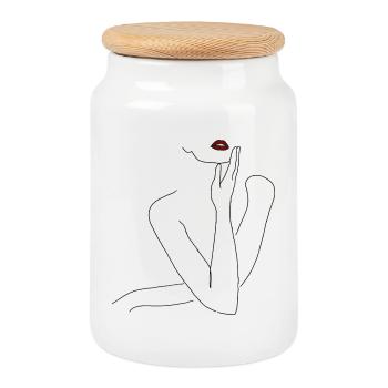Elegant Woman - Aesthetic Pose - with red lips - Keksdose mit Holzdeckel - Weiß - Vorne