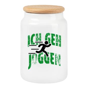 I'm going jogging - Cookie Jar with Wooden Lid - white - Front