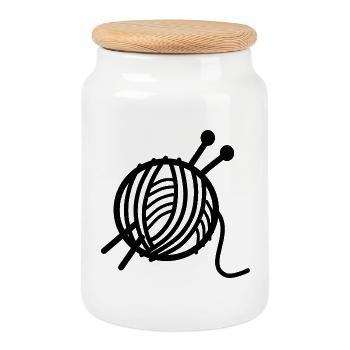 Pelote de laine - Boîte à biscuits avec couvercle en bois - blanc - Devant