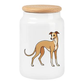 Lévrier italien - Boîte à biscuits avec couvercle en bois - blanc - Devant