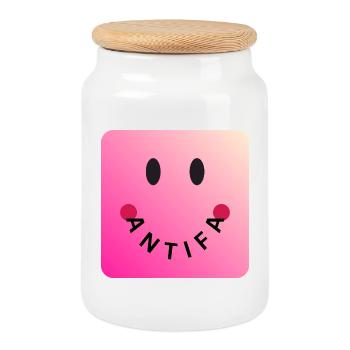 Friendly Antifa Pink | Gradient Smile Typo - Cookie Jar with Wooden Lid - white - Front