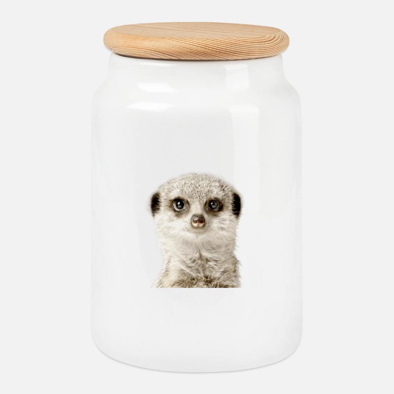 meerkat - Cookie Jar with Wooden Lid - white