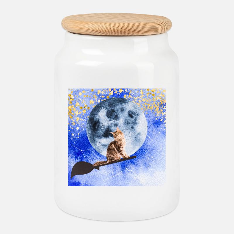 Cat wizard - Keksdose mit Holzdeckel - Weiß