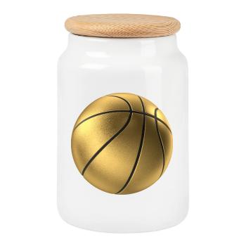 Golden basketball design on sportswear - Cookie Jar with Wooden Lid - white - Front